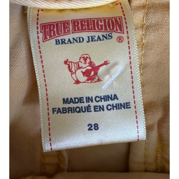 True Religion Mens Yellow Cargo Comfort Shorts Size 28 With Drawstring & Pockets - Picture 5 of 10